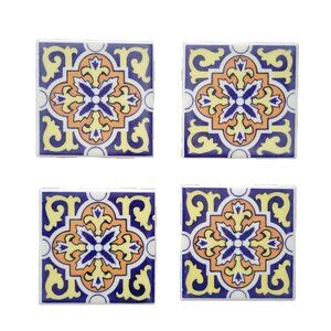 Mexican Ceramic Talavera Tiles Lot of 4 Ideal Standard 4.25" X 4.25" X .25"